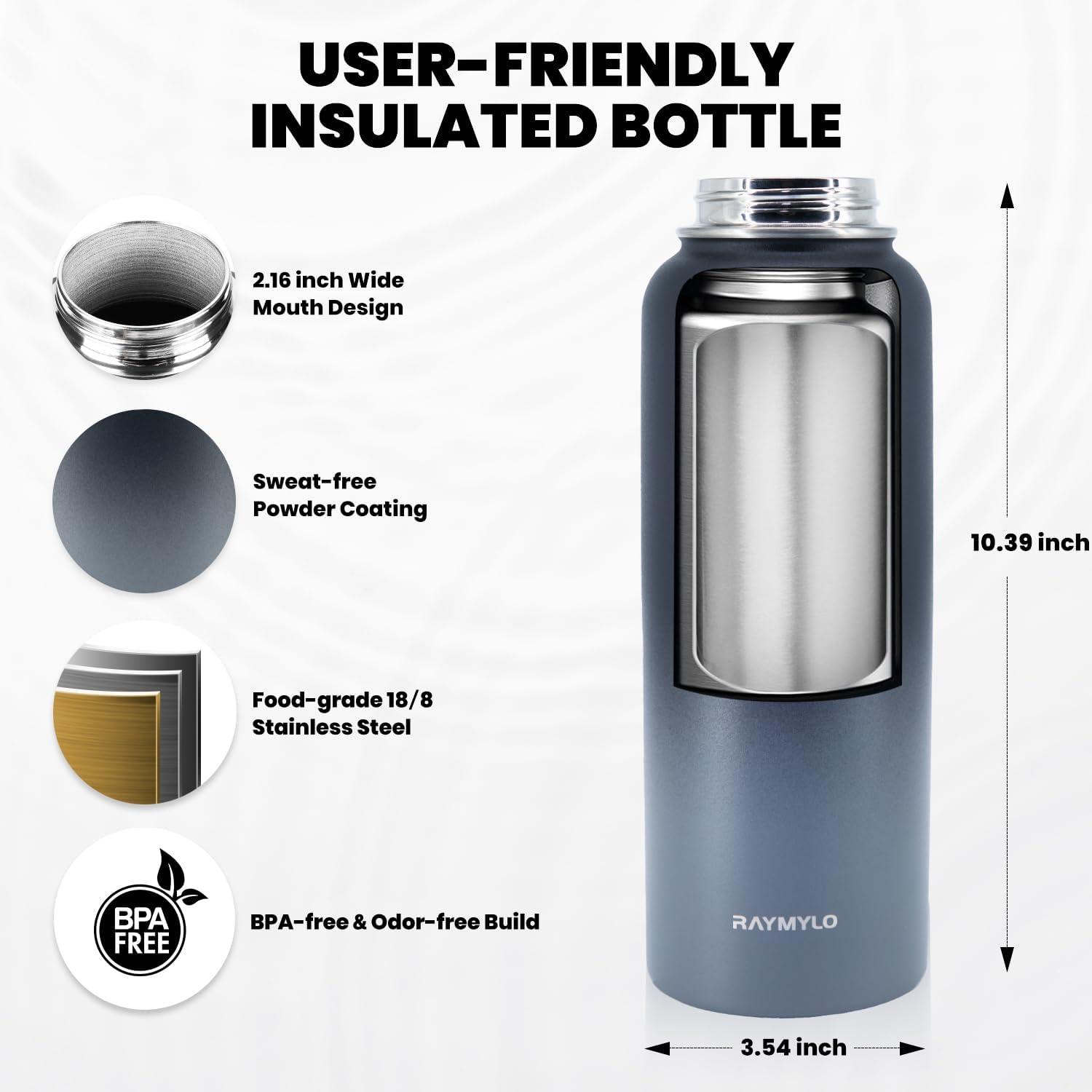 imageInsulated Water Bottle 64 oz Triple Wall Vacuum Stainless Steel Cold for 48 Hrs Leak Proof ampamp NonBPA Half Gallon Water Flask Jug with Paracord Handle ampamp Straw Spout LidsDark Gray