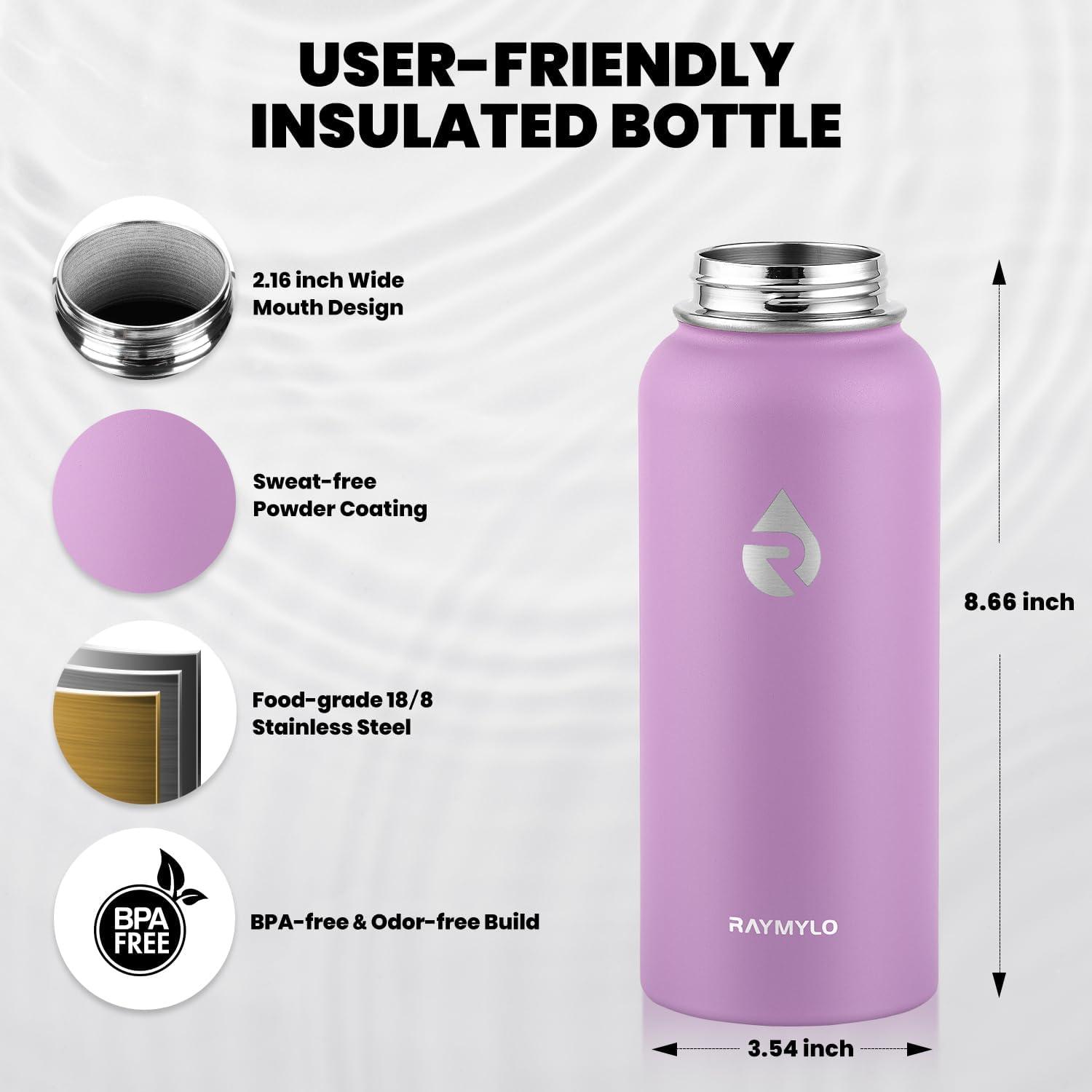 imageInsulated Water Bottle 64 oz Triple Wall Vacuum Stainless Steel Cold for 48 Hrs Leak Proof ampamp NonBPA Half Gallon Water Flask Jug with Paracord Handle ampamp Straw Spout LidsLilac