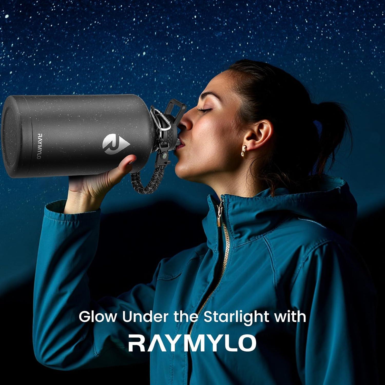 imageInsulated Water Bottle 64 oz Triple Wall Vacuum Stainless Steel Cold for 48 Hrs Leak Proof ampamp NonBPA Half Gallon Water Flask Jug with Paracord Handle ampamp Straw Spout LidsStarry SkyBlack