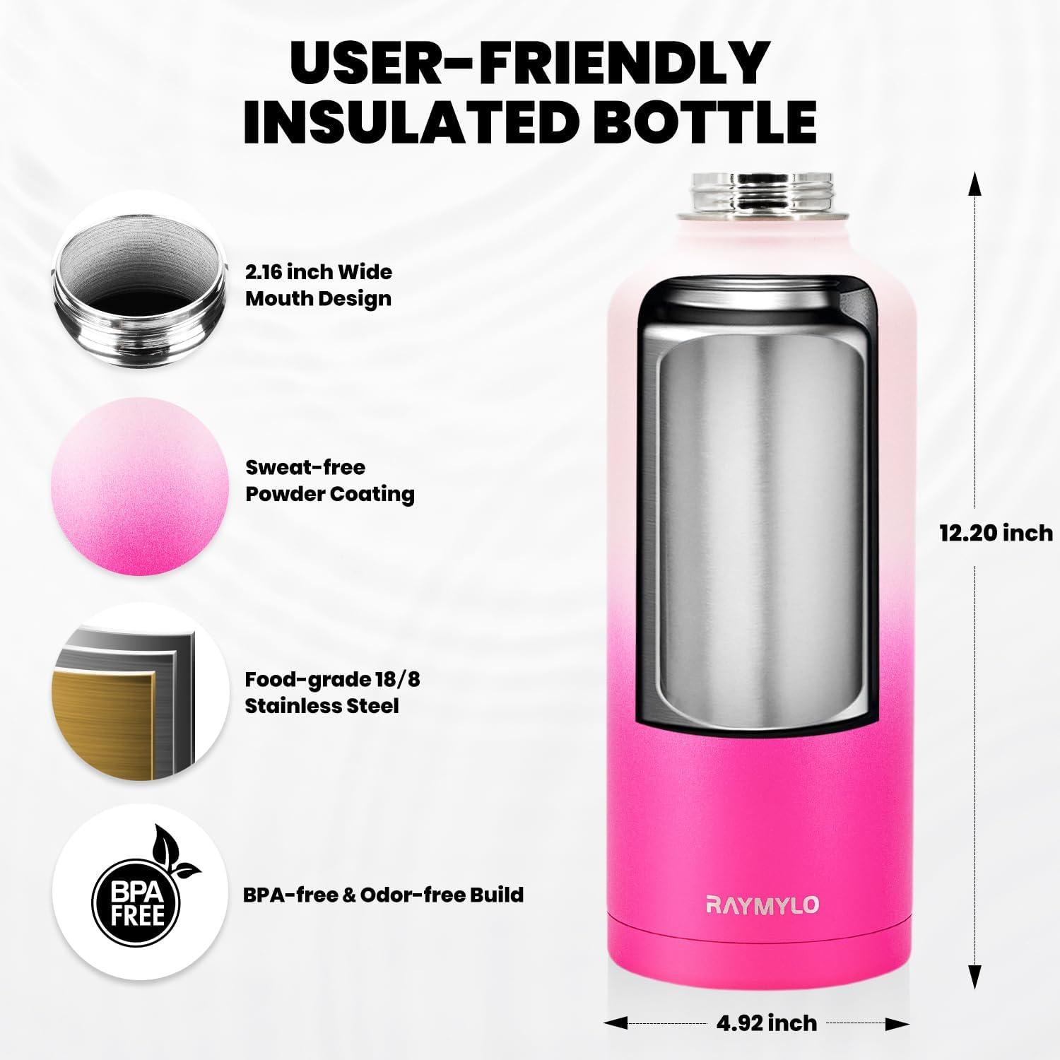 imageInsulated Water Bottle 64 oz Triple Wall Vacuum Stainless Steel Cold for 48 Hrs Leak Proof ampamp NonBPA Half Gallon Water Flask Jug with Paracord Handle ampamp Straw Spout LidsOmbre Pink