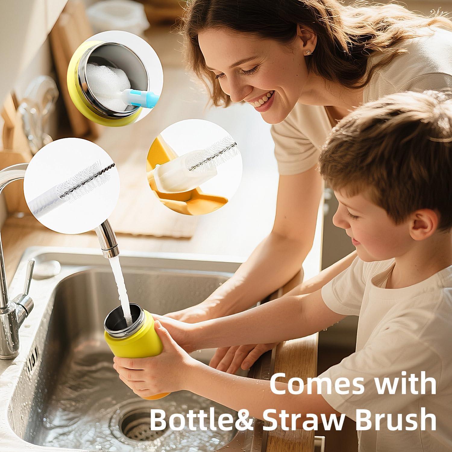 imageKids Water Bottle Toddler Stainless Steel Insulated Hydro Small Flask with Straw ampamp Silicone Boot BoysGirls Small Water Bottle for School 100 Leakproof ampamp BPA Free ampamp Keep Cold for 24 HoursGolden Yellow Combination