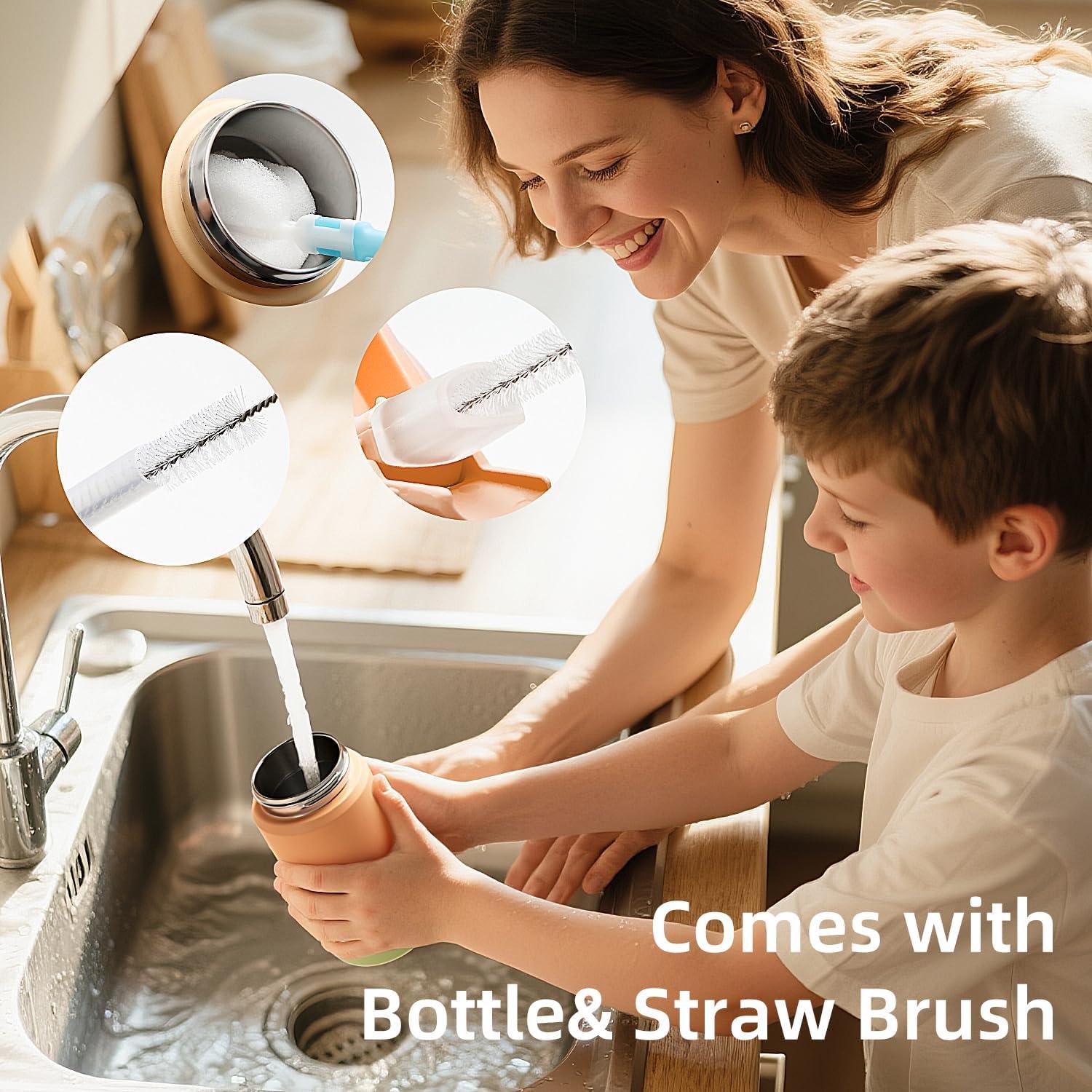 imageKids Water Bottle Toddler Stainless Steel Insulated Hydro Small Flask with Straw ampamp Silicone Boot BoysGirls Small Water Bottle for School 100 Leakproof ampamp BPA Free ampamp Keep Cold for 24 HoursLight Orange Combination