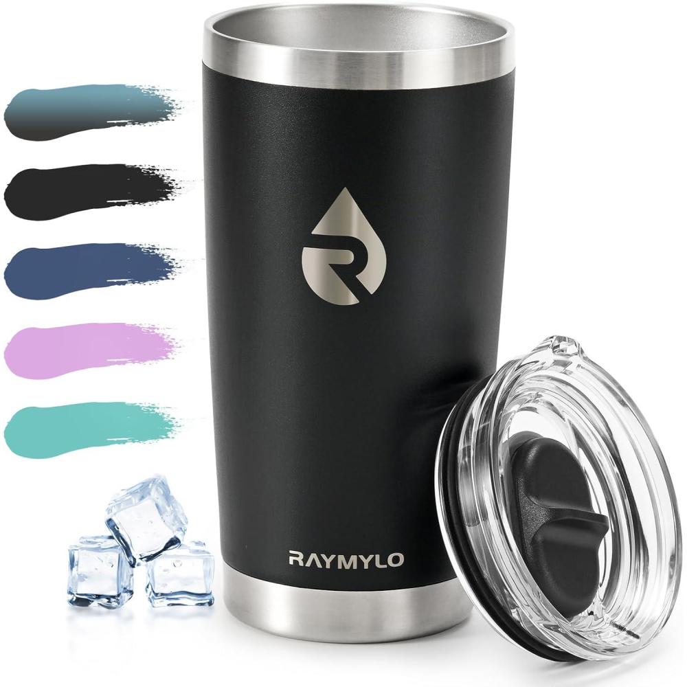image20 oz Coffee Tumbler Insulated Stainless Steel Travel Mug for HotCold Spill Proof with BPAFree Detachable Lid Coffee Cup Fits Most Car holder Includes Chic Stickers IndigoBlackMagic Black