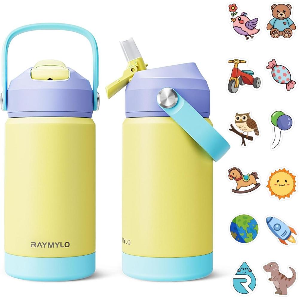 imageKids Water Bottle Toddler Stainless Steel Insulated Hydro Small Flask with Straw ampamp Silicone Boot BoysGirls Small Water Bottle for School 100 Leakproof ampamp BPA Free ampamp Keep Cold for 24 HoursLight Yellow Combination
