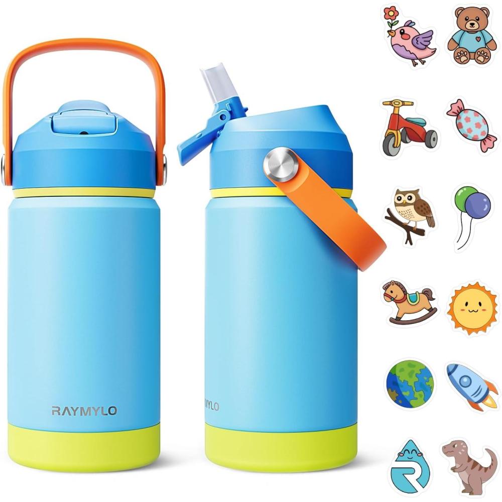 imageKids Water Bottle Toddler Stainless Steel Insulated Hydro Small Flask with Straw ampamp Silicone Boot BoysGirls Small Water Bottle for School 100 Leakproof ampamp BPA Free ampamp Keep Cold for 24 HoursSky Blue Combination