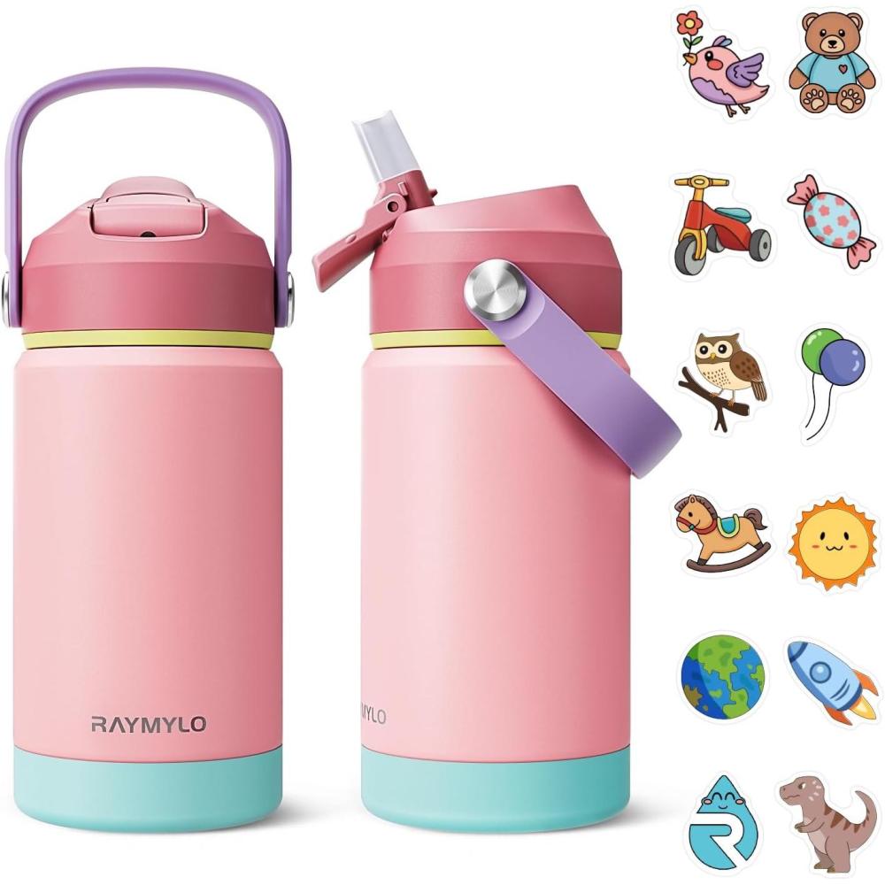 imageKids Water Bottle Toddler Stainless Steel Insulated Hydro Small Flask with Straw ampamp Silicone Boot BoysGirls Small Water Bottle for School 100 Leakproof ampamp BPA Free ampamp Keep Cold for 24 HoursLight Pink Combination
