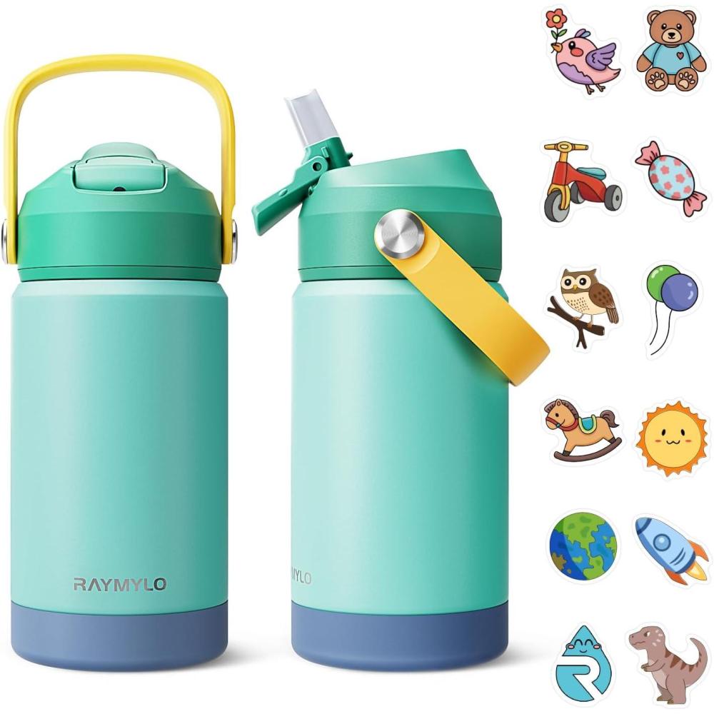 imageKids Water Bottle Toddler Stainless Steel Insulated Hydro Small Flask with Straw ampamp Silicone Boot BoysGirls Small Water Bottle for School 100 Leakproof ampamp BPA Free ampamp Keep Cold for 24 HoursGreen Combination