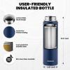 Insulated Water Bottle 64 oz, Triple Wall Vacuum Stainless Steel (Cold for 48 Hrs), Leak Proof & Non-BPA, Half Gallon Water Flask Jug with Paracord Handle & Straw Spout Lids(Navy Blue)