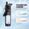 Insulated Water Bottle 64 oz, Triple Wall Vacuum Stainless Steel (Cold for 48 Hrs), Leak Proof & Non-BPA, Half Gallon Water Flask Jug with Paracord Handle & Straw Spout Lids(Magic Black)