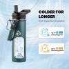 Insulated Water Bottle 64 oz, Triple Wall Vacuum Stainless Steel (Cold for 48 Hrs), Leak Proof & Non-BPA, Half Gallon Water Flask Jug with Paracord Handle & Straw Spout Lids(Dark Green)