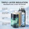 Insulated Water Bottle 64 oz, Triple Wall Vacuum Stainless Steel (Cold for 48 Hrs), Leak Proof & Non-BPA, Half Gallon Water Flask Jug with Paracord Handle & Straw Spout Lids(Aurora-Green)
