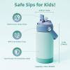Kids Water Bottle, Toddler Stainless Steel Insulated Hydro Small Flask with Straw & Silicone Boot, Boys/Girls Small Water Bottle for School, 100% Leakproof & BPA Free & Keep Cold for 24 Hours(Cyan Combination)