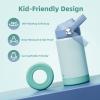 Kids Water Bottle, Toddler Stainless Steel Insulated Hydro Small Flask with Straw & Silicone Boot, Boys/Girls Small Water Bottle for School, 100% Leakproof & BPA Free & Keep Cold for 24 Hours(Cyan Combination)