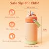 Kids Water Bottle, Toddler Stainless Steel Insulated Hydro Small Flask with Straw & Silicone Boot, Boys/Girls Small Water Bottle for School, 100% Leakproof & BPA Free & Keep Cold for 24 Hours(Light Orange Combination)