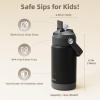 Kids Water Bottle, Toddler Stainless Steel Insulated Hydro Small Flask with Straw & Silicone Boot, Boys/Girls Small Water Bottle for School, 100% Leakproof & BPA Free & Keep Cold for 24 Hours(Magic Black Combination)