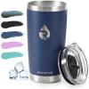 20 oz Coffee Tumbler – Insulated Stainless Steel Travel Mug for Hot/Cold, Spill Proof with BPA-Free Detachable Lid, Coffee Cup Fits Most Car holder, Includes Chic Stickers, Indigo/Black(Navy Blue)