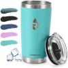 20 oz Coffee Tumbler – Insulated Stainless Steel Travel Mug for Hot/Cold, Spill Proof with BPA-Free Detachable Lid, Coffee Cup Fits Most Car holder, Includes Chic Stickers, Indigo/Black(Seafoam)