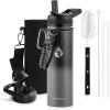 Insulated Water Bottle 64 oz, Triple Wall Vacuum Stainless Steel (Cold for 48 Hrs), Leak Proof & Non-BPA, Half Gallon Water Flask Jug with Paracord Handle & Straw Spout Lids(Dark Gray)