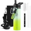 Insulated Water Bottle 64 oz, Triple Wall Vacuum Stainless Steel (Cold for 48 Hrs), Leak Proof & Non-BPA, Half Gallon Water Flask Jug with Paracord Handle & Straw Spout Lids(Ombre Green)