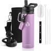 Insulated Water Bottle 64 oz, Triple Wall Vacuum Stainless Steel (Cold for 48 Hrs), Leak Proof & Non-BPA, Half Gallon Water Flask Jug with Paracord Handle & Straw Spout Lids(Lilac)