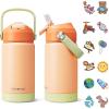 Kids Water Bottle, Toddler Stainless Steel Insulated Hydro Small Flask with Straw & Silicone Boot, Boys/Girls Small Water Bottle for School, 100% Leakproof & BPA Free & Keep Cold for 24 Hours(Light Orange Combination)