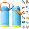 Kids Water Bottle, Toddler Stainless Steel Insulated Hydro Small Flask with Straw & Silicone Boot, Boys/Girls Small Water Bottle for School, 100% Leakproof & BPA Free & Keep Cold for 24 Hours(Sky Blue Combination)