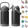 Kids Water Bottle, Toddler Stainless Steel Insulated Hydro Small Flask with Straw & Silicone Boot, Boys/Girls Small Water Bottle for School, 100% Leakproof & BPA Free & Keep Cold for 24 Hours(Magic Black Combination)