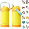 Kids Water Bottle, Toddler Stainless Steel Insulated Hydro Small Flask with Straw & Silicone Boot, Boys/Girls Small Water Bottle for School, 100% Leakproof & BPA Free & Keep Cold for 24 Hours(Golden Yellow Combination)