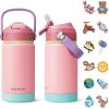 Kids Water Bottle, Toddler Stainless Steel Insulated Hydro Small Flask with Straw & Silicone Boot, Boys/Girls Small Water Bottle for School, 100% Leakproof & BPA Free & Keep Cold for 24 Hours(Light Pink Combination)
