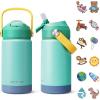 Kids Water Bottle, Toddler Stainless Steel Insulated Hydro Small Flask with Straw & Silicone Boot, Boys/Girls Small Water Bottle for School, 100% Leakproof & BPA Free & Keep Cold for 24 Hours(Green Combination)
