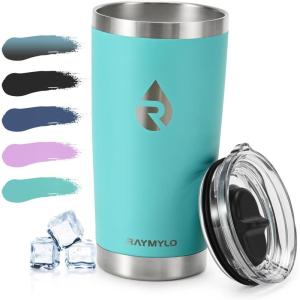 20 oz Coffee Tumbler – Insulated Stainless Steel Travel Mug for Hot/Cold, Spill Proof with BPA-Free Detachable Lid, Coffee Cup Fits Most Car holder, Includes Chic Stickers, Indigo/Black(Seafoam)