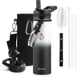 Insulated Water Bottle 64 oz, Triple Wall Vacuum Stainless Steel (Cold for 48 Hrs), Leak Proof & Non-BPA, Half Gallon Water Flask Jug with Paracord Handle & Straw Spout Lids(Ombre: White/Black)
