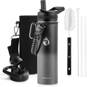 Insulated Water Bottle 64 oz, Triple Wall Vacuum Stainless Steel (Cold for 48 Hrs), Leak Proof & Non-BPA, Half Gallon Water Flask Jug with Paracord Handle & Straw Spout Lids(Dark Gray)