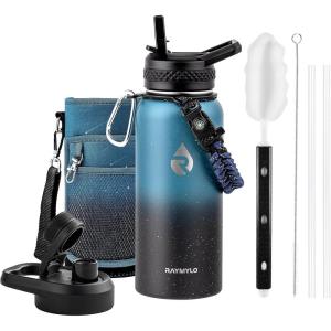 Insulated Water Bottle 64 oz, Triple Wall Vacuum Stainless Steel (Cold for 48 Hrs), Leak Proof & Non-BPA, Half Gallon Water Flask Jug with Paracord Handle & Straw Spout Lids(Starry Sky-Indigo/Black)