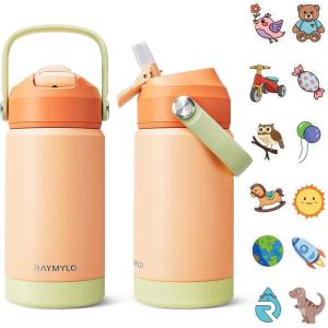 Kids Water Bottle, Toddler Stainless Steel Insulated Hydro Small Flask with Straw & Silicone Boot, Boys/Girls Small Water Bottle for School, 100% Leakproof & BPA Free & Keep Cold for 24 Hours(Light Orange Combination)