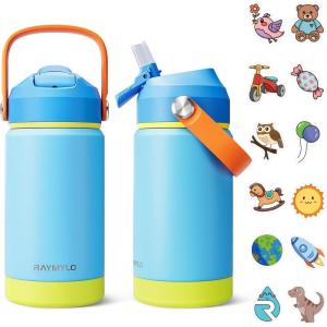 Kids Water Bottle, Toddler Stainless Steel Insulated Hydro Small Flask with Straw & Silicone Boot, Boys/Girls Small Water Bottle for School, 100% Leakproof & BPA Free & Keep Cold for 24 Hours(Sky Blue Combination)