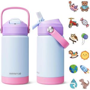Kids Water Bottle, Toddler Stainless Steel Insulated Hydro Small Flask with Straw & Silicone Boot, Boys/Girls Small Water Bottle for School, 100% Leakproof & BPA Free & Keep Cold for 24 Hours(Light Blue Combination)