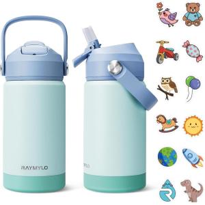 Kids Water Bottle, Toddler Stainless Steel Insulated Hydro Small Flask with Straw & Silicone Boot, Boys/Girls Small Water Bottle for School, 100% Leakproof & BPA Free & Keep Cold for 24 Hours(Cyan Combination)