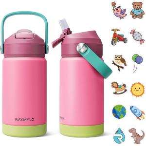 Kids Water Bottle, Toddler Stainless Steel Insulated Hydro Small Flask with Straw & Silicone Boot, Boys/Girls Small Water Bottle for School, 100% Leakproof & BPA Free & Keep Cold for 24 Hours(Rose Red Combination)