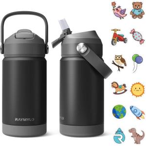 Kids Water Bottle, Toddler Stainless Steel Insulated Hydro Small Flask with Straw & Silicone Boot, Boys/Girls Small Water Bottle for School, 100% Leakproof & BPA Free & Keep Cold for 24 Hours(Magic Black Combination)