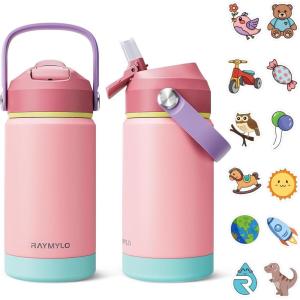 Kids Water Bottle, Toddler Stainless Steel Insulated Hydro Small Flask with Straw & Silicone Boot, Boys/Girls Small Water Bottle for School, 100% Leakproof & BPA Free & Keep Cold for 24 Hours(Light Pink Combination)