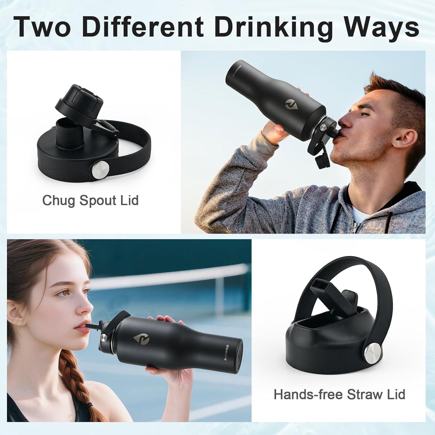 imageInsulated Water Bottle 40oz Cold for 48 Hrs Stainless Steel Water Bottle with Handle ampamp Straw Lid ampamp Paracord Handle Triple Wall Vacuum Leakproof Travel Flask Fit in Any Car Cup HolderPure Black