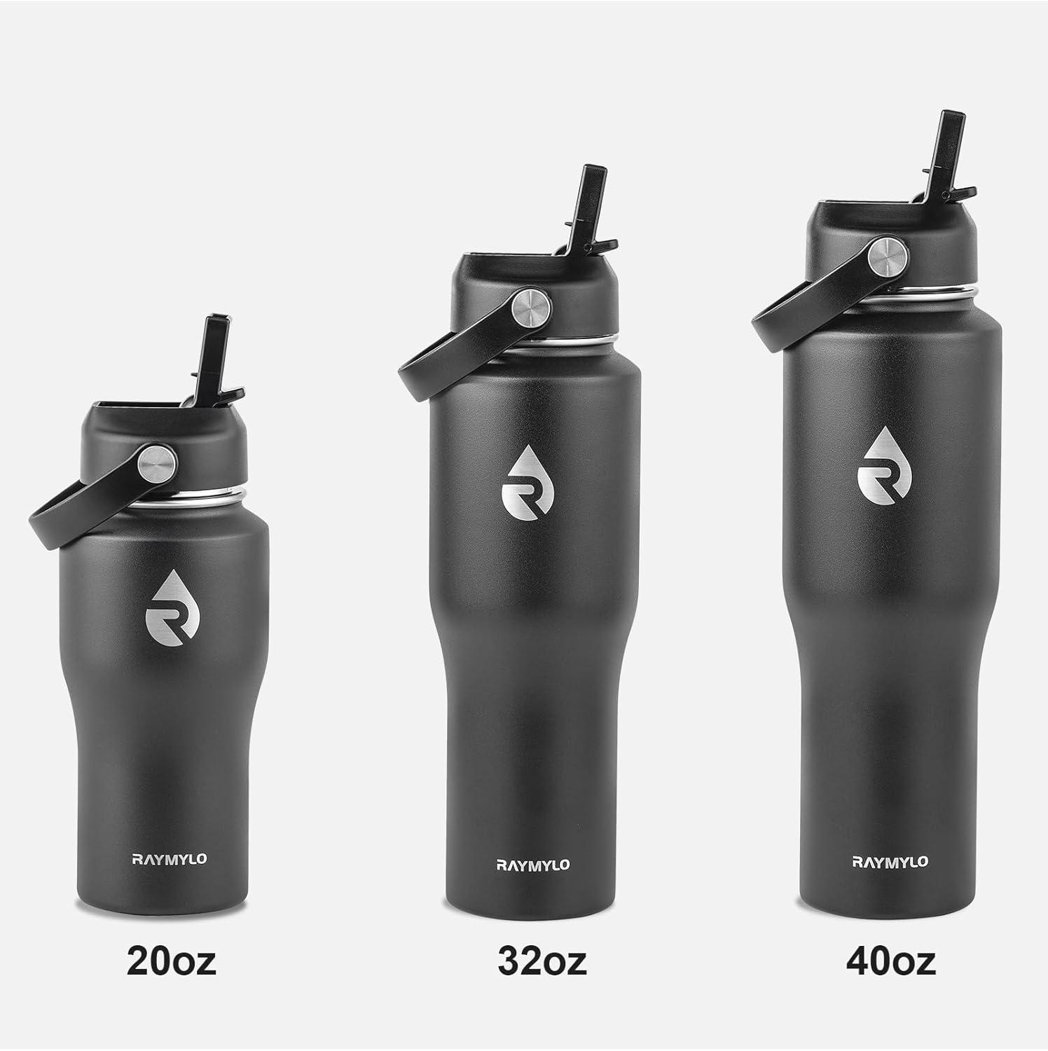 imageInsulated Water Bottle 40oz Cold for 48 Hrs Stainless Steel Water Bottle with Handle ampamp Straw Lid ampamp Paracord Handle Triple Wall Vacuum Leakproof Travel Flask Fit in Any Car Cup HolderPure Black
