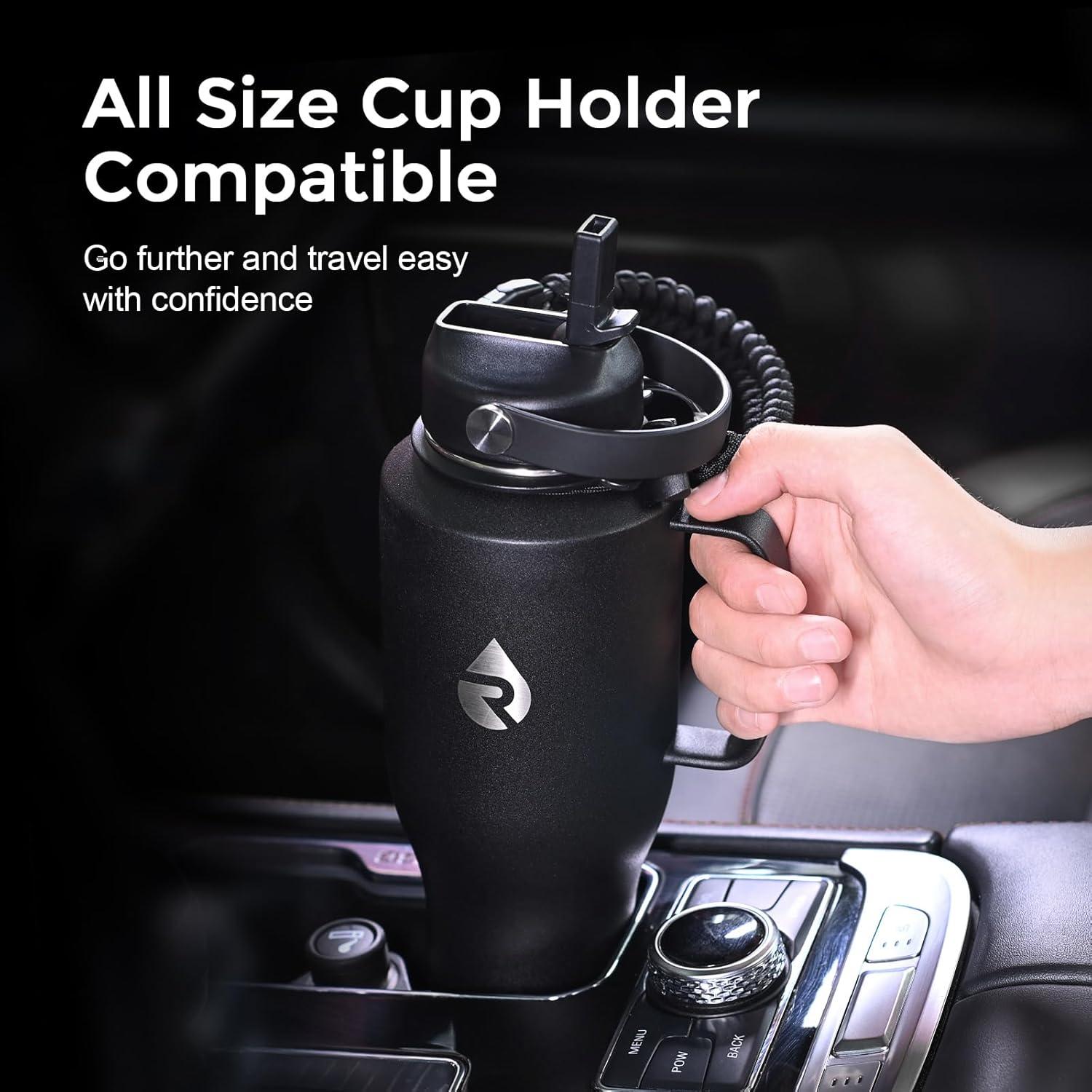 imageInsulated Water Bottle 40oz Cold for 48 Hrs Stainless Steel Water Bottle with Handle ampamp Straw Lid ampamp Paracord Handle Triple Wall Vacuum Leakproof Travel Flask Fit in Any Car Cup HolderMagic Black