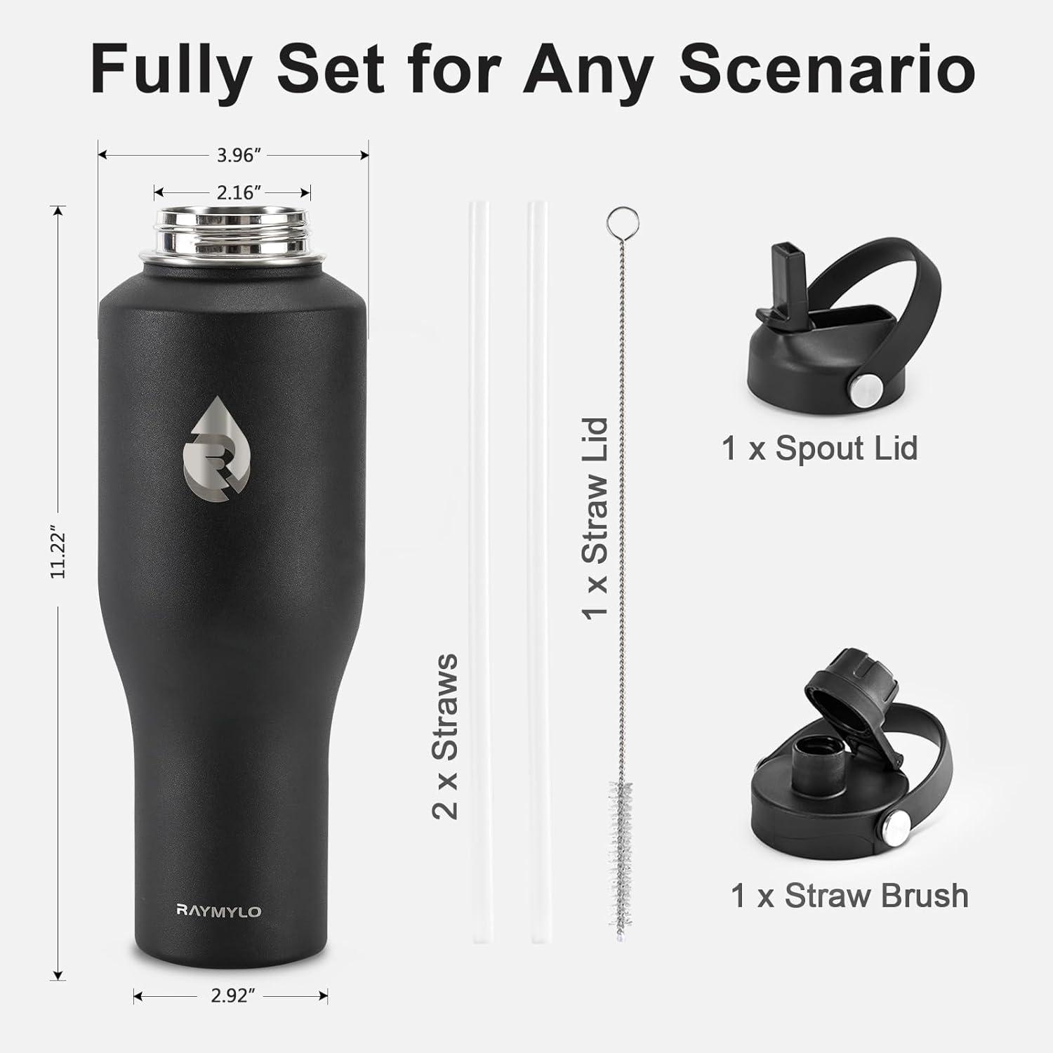 imageInsulated Water Bottle 40oz Cold for 48 Hrs Stainless Steel Water Bottle with Handle ampamp Straw Lid ampamp Paracord Handle Triple Wall Vacuum Leakproof Travel Flask Fit in Any Car Cup HolderPure Black