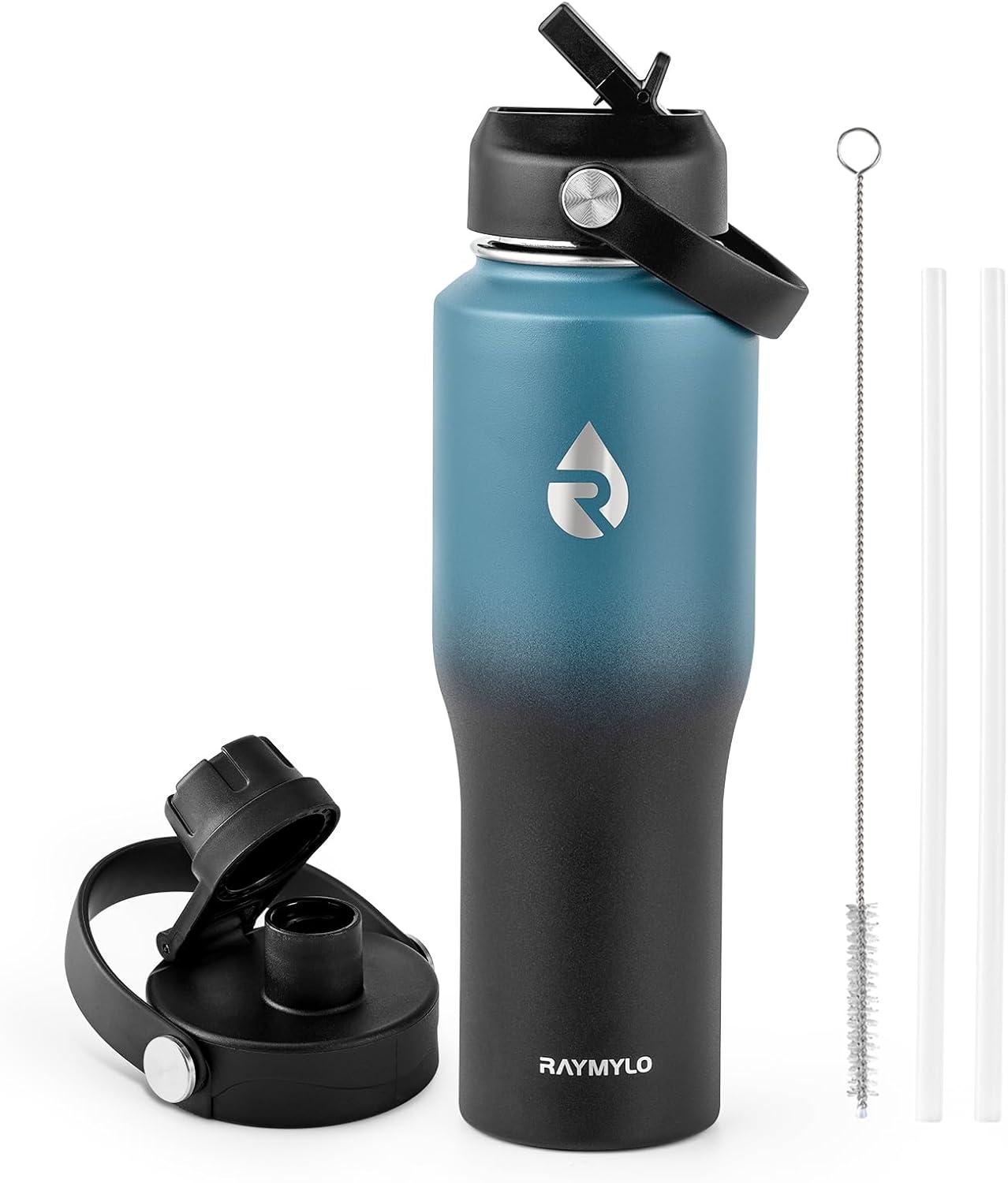 imageInsulated Water Bottle 40oz Cold for 48 Hrs Stainless Steel Water Bottle with Handle ampamp Straw Lid ampamp Paracord Handle Triple Wall Vacuum Leakproof Travel Flask Fit in Any Car Cup HolderIndigoBlack Gradient