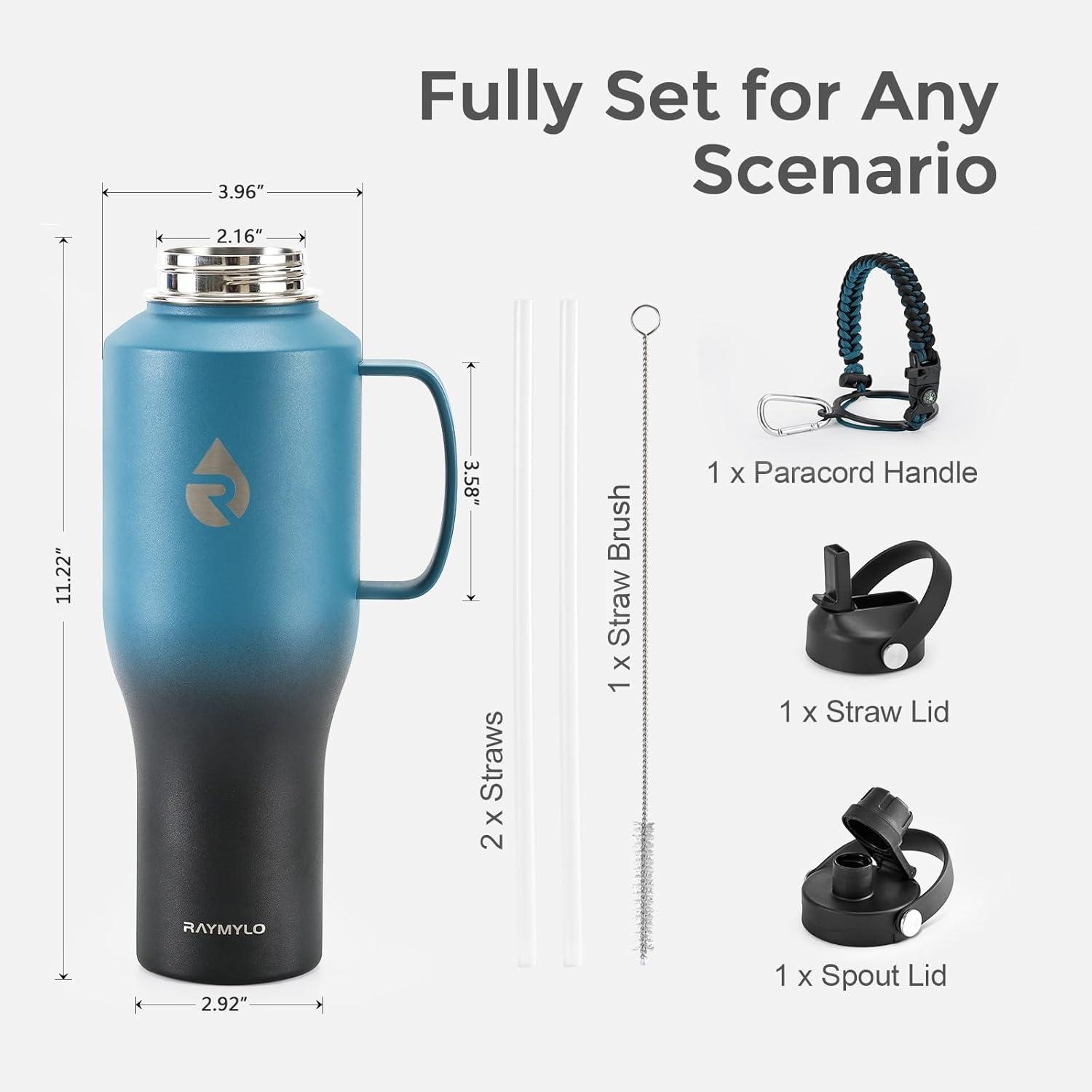 imageInsulated Water Bottle 40oz Cold for 48 Hrs Stainless Steel Water Bottle with Handle ampamp Straw Lid ampamp Paracord Handle Triple Wall Vacuum Leakproof Travel Flask Fit in Any Car Cup HolderOmbre IndigoBlack