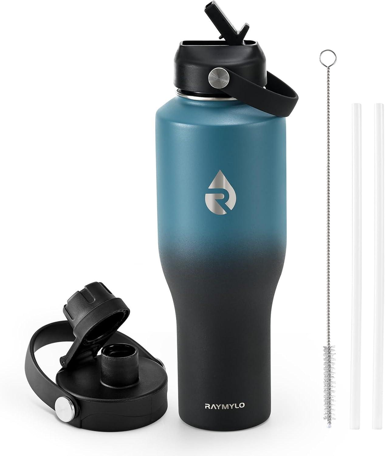 imageInsulated Water Bottle 40oz Cold for 48 Hrs Stainless Steel Water Bottle with Handle ampamp Straw Lid ampamp Paracord Handle Triple Wall Vacuum Leakproof Travel Flask Fit in Any Car Cup HolderIndigoBlack Gradient