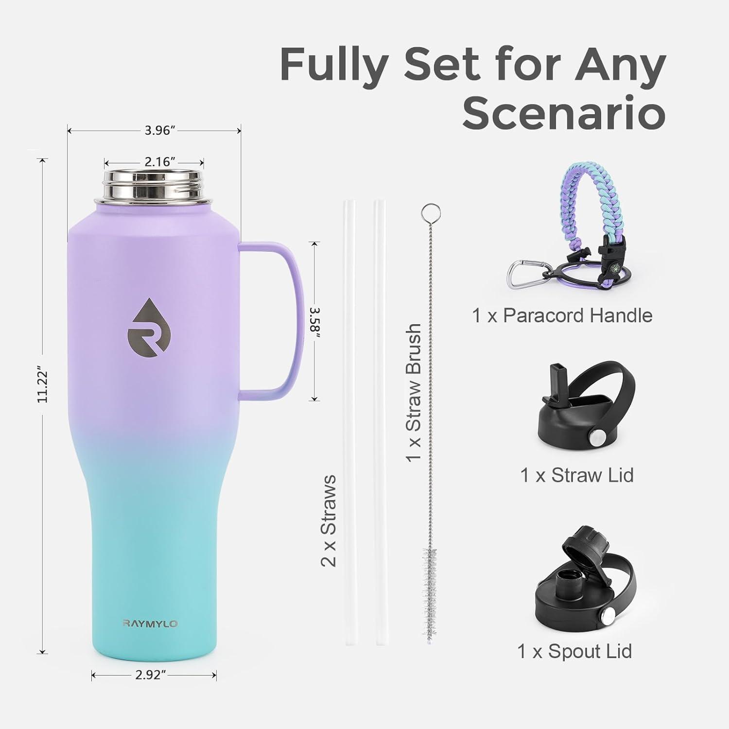 imageInsulated Water Bottle 40oz Cold for 48 Hrs Stainless Steel Water Bottle with Handle ampamp Straw Lid ampamp Paracord Handle Triple Wall Vacuum Leakproof Travel Flask Fit in Any Car Cup HolderPurplish Green