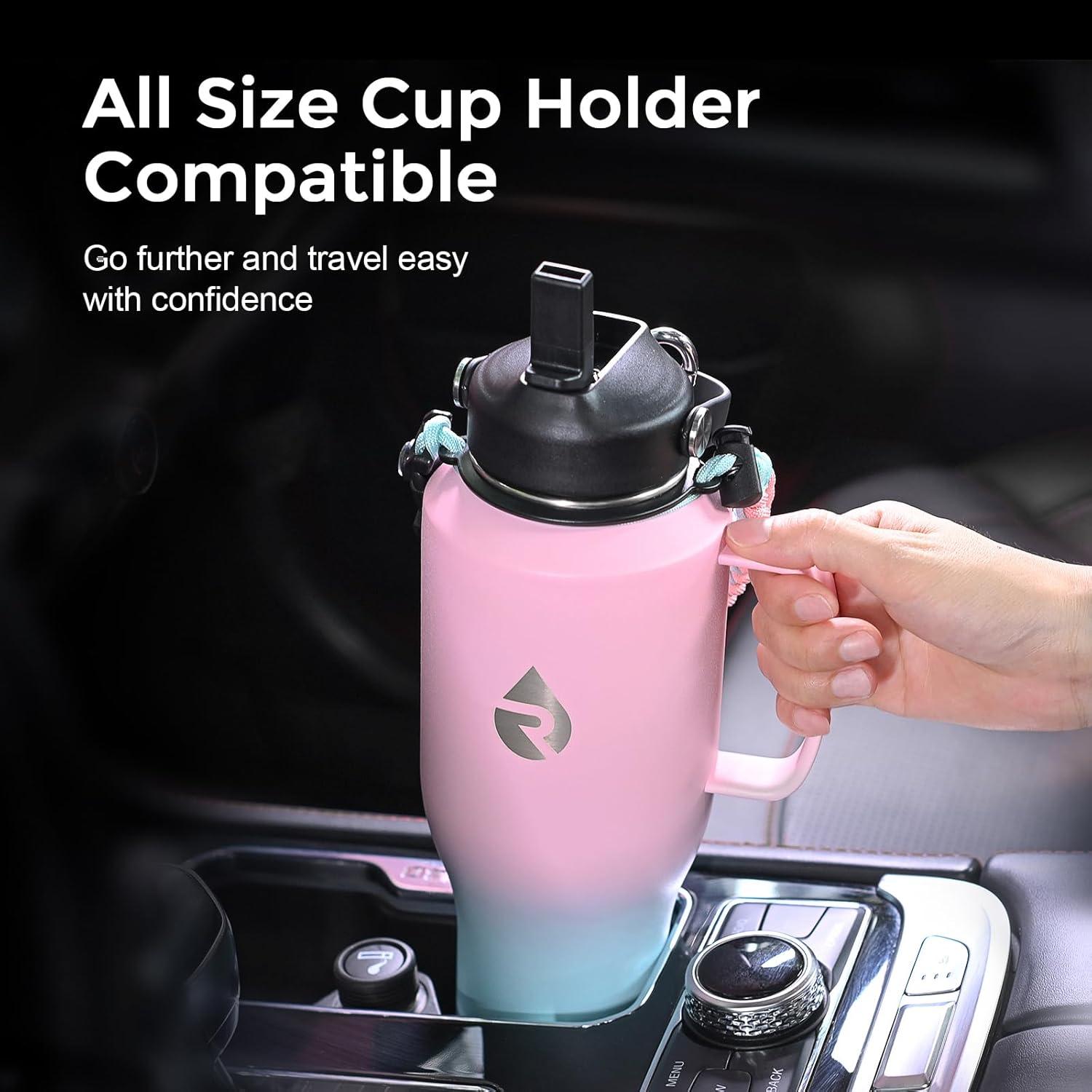 imageInsulated Water Bottle 40oz Cold for 48 Hrs Stainless Steel Water Bottle with Handle ampamp Straw Lid ampamp Paracord Handle Triple Wall Vacuum Leakproof Travel Flask Fit in Any Car Cup HolderPink Blue